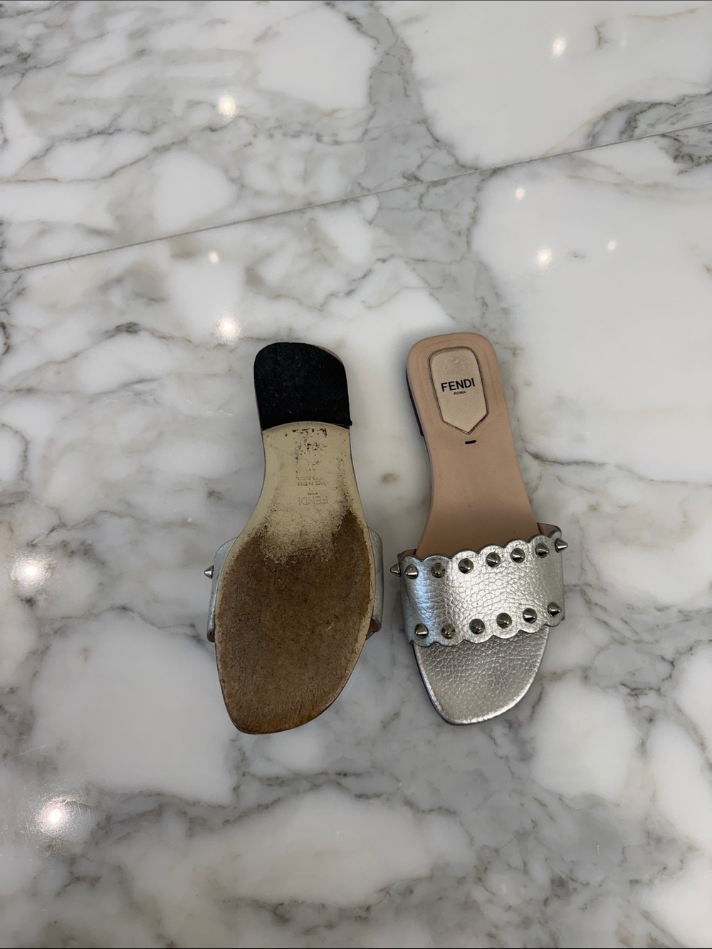 Fendi Silver Scalloped Stud Slide Sandals - Picture 5 of 6